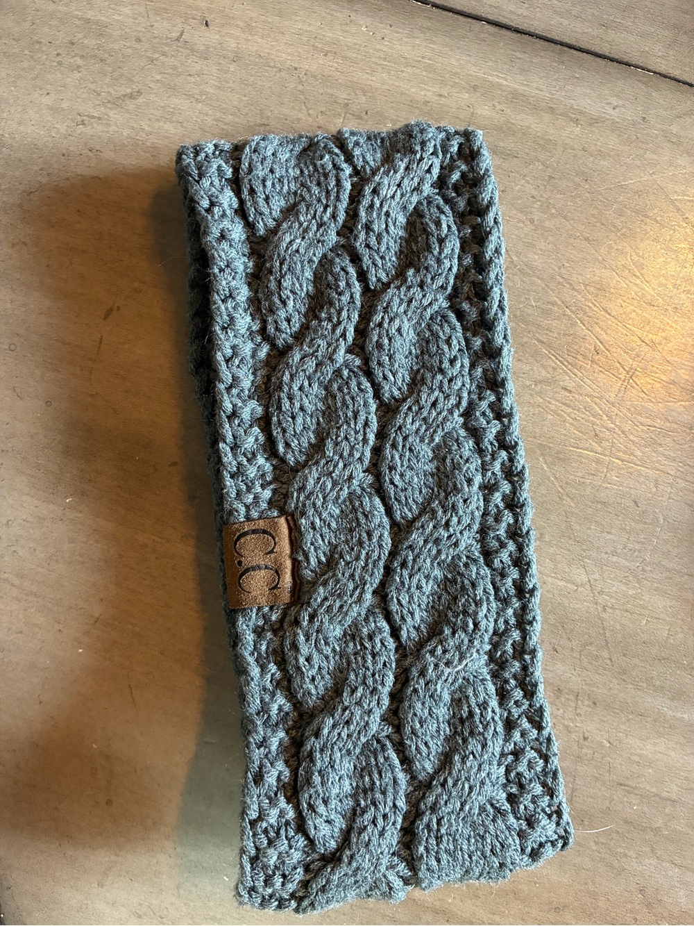 C.C Gray Cable Knit Headwrap with CC Leather Patch